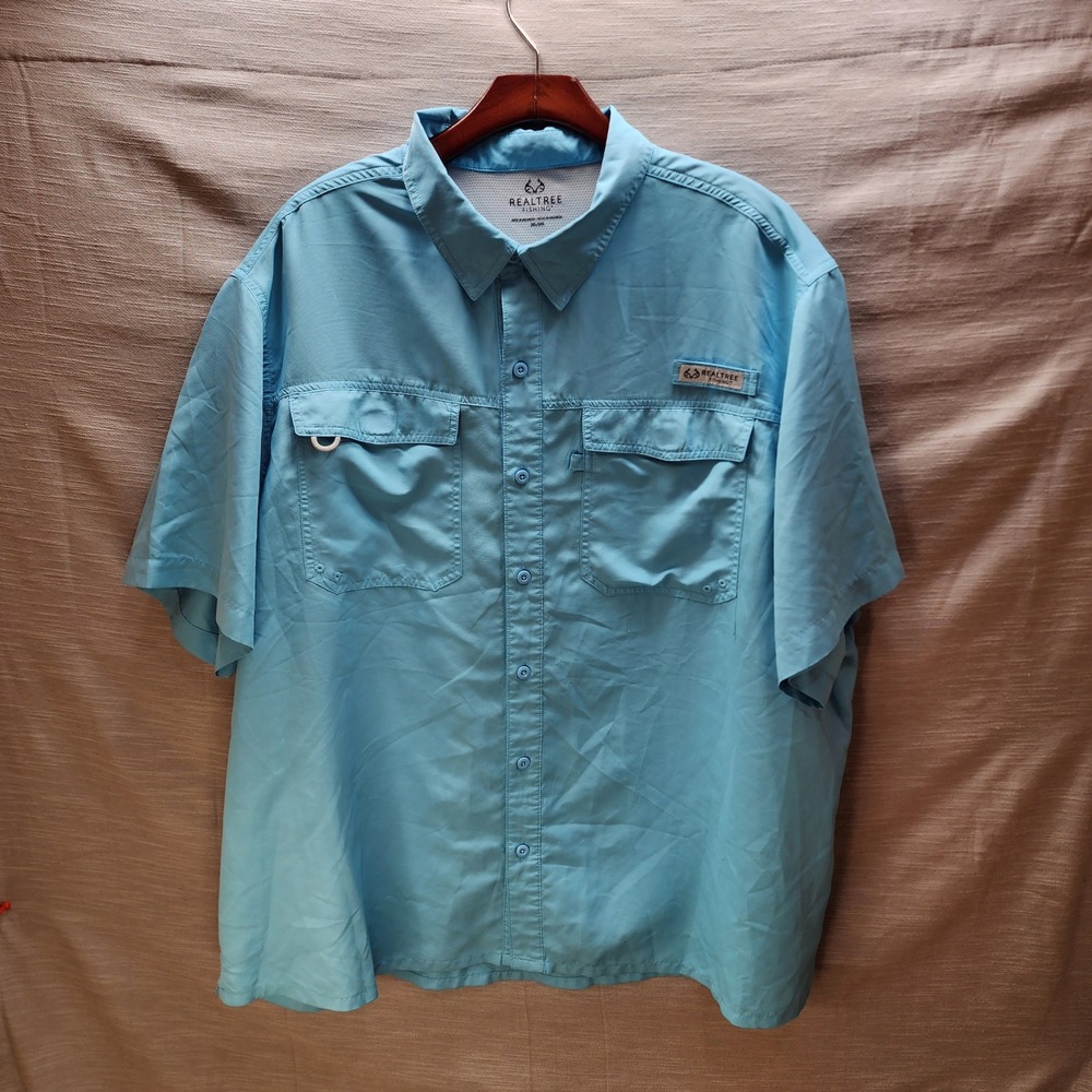Realtree Fishing Mens 2XL Blue Grotto Short Sleeve Button Down Shirt TS1540